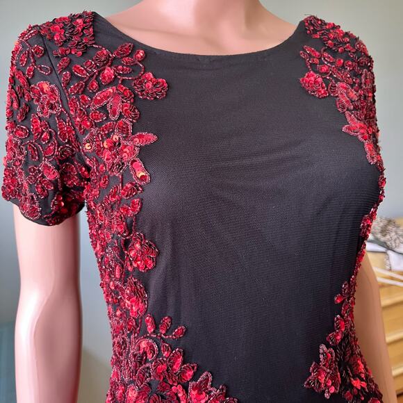 Aidan Mattox Bodycon Sequins Dress 6 Glam Floral Cocktail Party Date Sexy Luxe - Picture 2 of 7